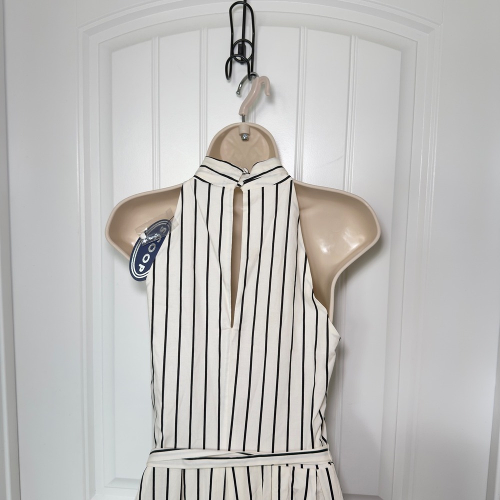 Scoop Belted Striped Small Belted Halter Long Midi Dress Coastal Chic Nautical - Picture 4 of 8